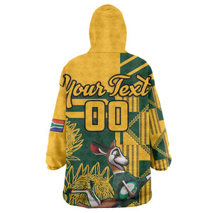 Custom South Africa Rugby KId Wearable Blanket Hoodie Springboks With Protea Cynaroides