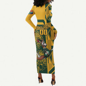 Custom South Africa Rugby Long Sleeve Bodycon Dress Springboks With Protea Cynaroides