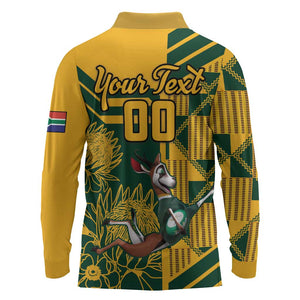 Custom South Africa Rugby Long Sleeve Polo Shirt Springboks With Protea Cynaroides