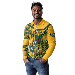 Custom South Africa Rugby Long Sleeve Polo Shirt Springboks With Protea Cynaroides