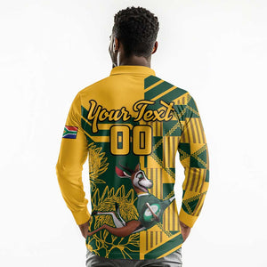 Custom South Africa Rugby Long Sleeve Polo Shirt Springboks With Protea Cynaroides