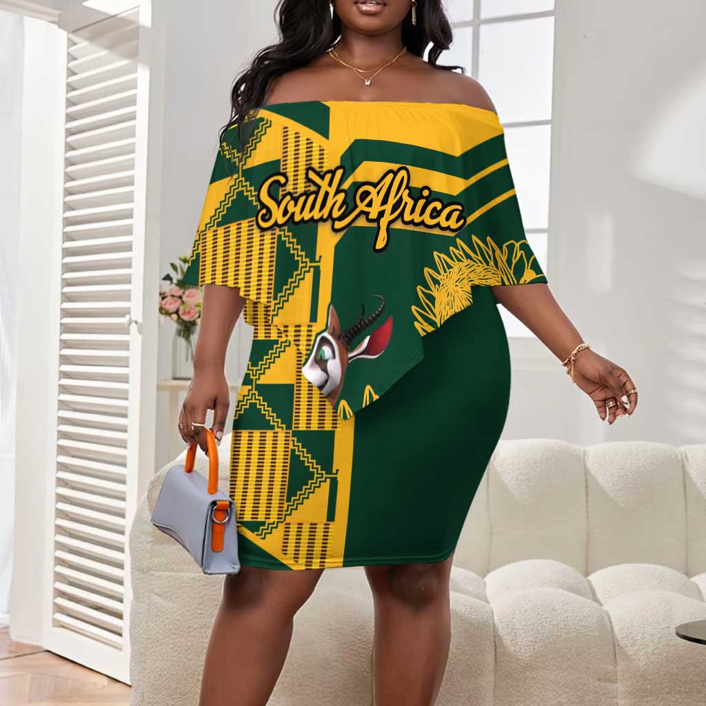 Custom South Africa Rugby Off Shoulder Short Dress Springboks With Protea Cynaroides LT18