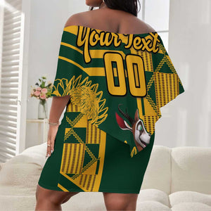 Custom South Africa Rugby Off Shoulder Short Dress Springboks With Protea Cynaroides LT18