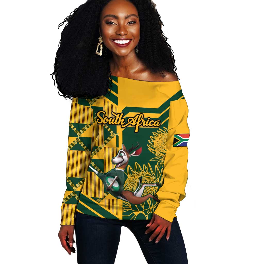 Custom South Africa Rugby Off Shoulder Sweater Springboks With Protea Cynaroides