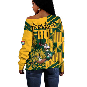 Custom South Africa Rugby Off Shoulder Sweater Springboks With Protea Cynaroides