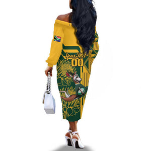 Custom South Africa Rugby Off The Shoulder Long Sleeve Dress Springboks With Protea Cynaroides