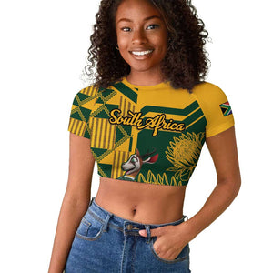 Custom South Africa Rugby Raglan Cropped T shirt Springboks With Protea Cynaroides