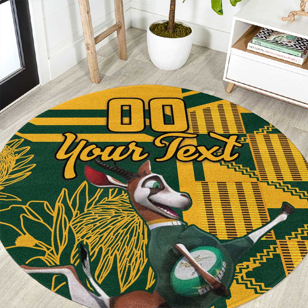 Custom South Africa Rugby Round Carpet Springboks With Protea Cynaroides