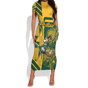 Custom South Africa Rugby Short Sleeve Bodycon Dress Springboks With Protea Cynaroides