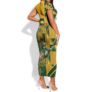 Custom South Africa Rugby Short Sleeve Bodycon Dress Springboks With Protea Cynaroides