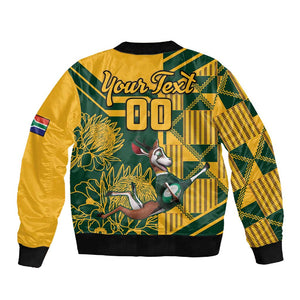 Custom South Africa Rugby Sleeve Zip Bomber Jacket Springboks With Protea Cynaroides