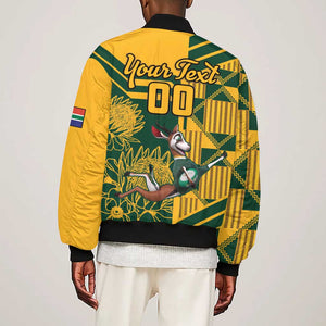 Custom South Africa Rugby Sleeve Zip Bomber Jacket Springboks With Protea Cynaroides