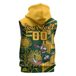 Custom South Africa Rugby Sleeveless Zip Hoodie Springboks With Protea Cynaroides - African Pride