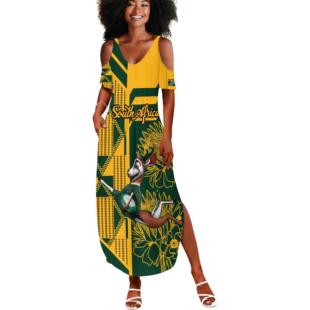 Custom South Africa Rugby Summer Maxi Dress Springboks With Protea Cynaroides