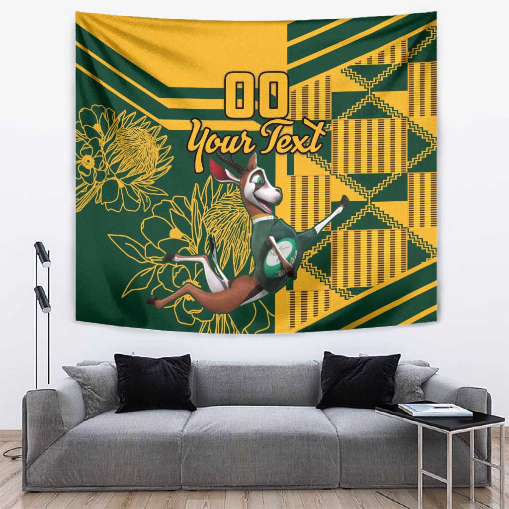 Custom South Africa Rugby Tapestry Springboks With Protea Cynaroides