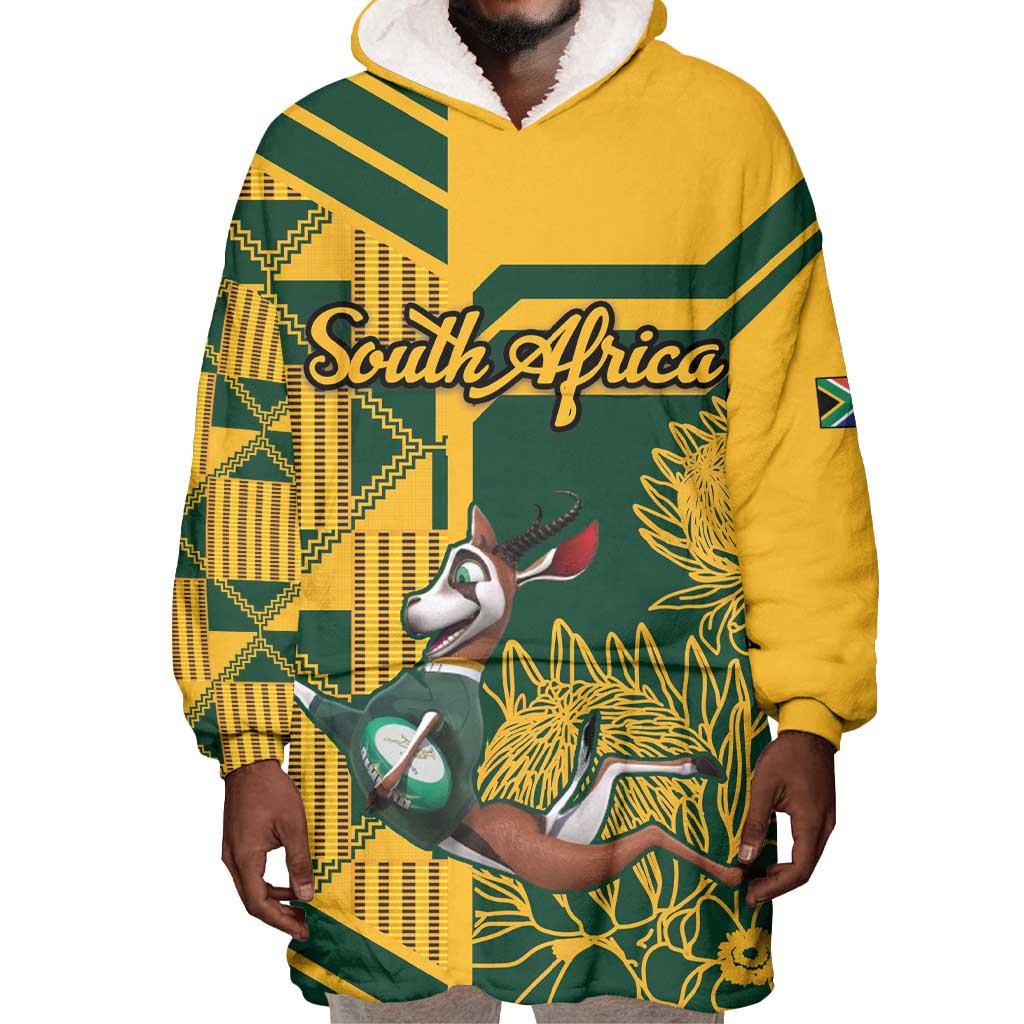 Custom South Africa Rugby Wearable Blanket Hoodie Springboks With Protea Cynaroides