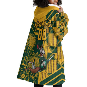 Custom South Africa Rugby Wearable Blanket Hoodie Springboks With Protea Cynaroides