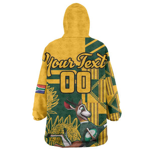 Custom South Africa Rugby Wearable Blanket Hoodie Springboks With Protea Cynaroides