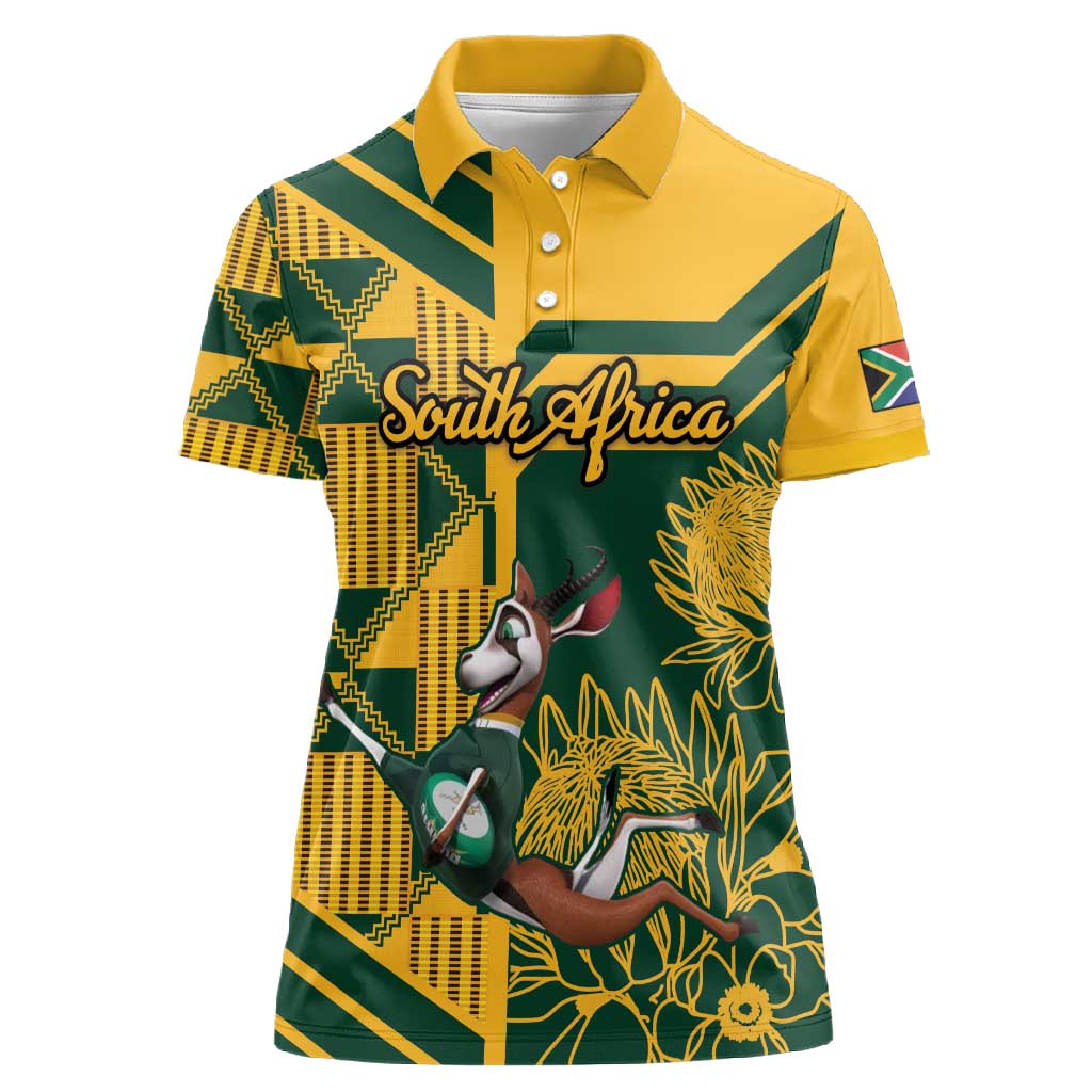 Custom South Africa Rugby Women Polo Shirt Springboks With Protea Cynaroides