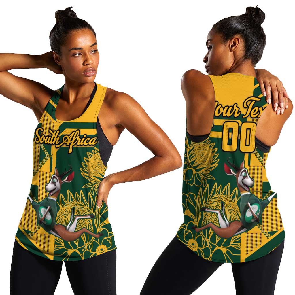 Custom South Africa Rugby Women Racerback Tank Springboks With Protea Cynaroides