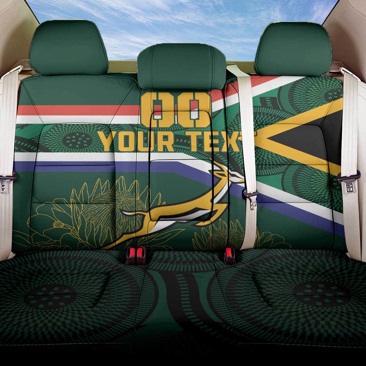 Custom South Africa Rugby Back Car Seat Cover Springboks Mascot African Pattern