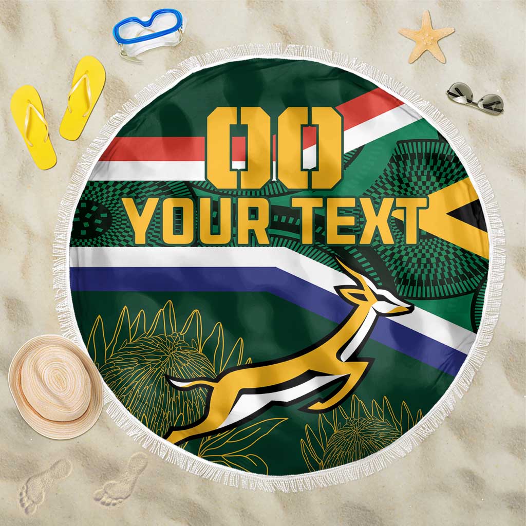 Custom South Africa Rugby Beach Blanket Springboks Mascot African Pattern