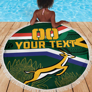 Custom South Africa Rugby Beach Blanket Springboks Mascot African Pattern