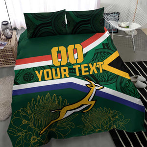 Custom South Africa Rugby Bedding Set Springboks Mascot African Pattern