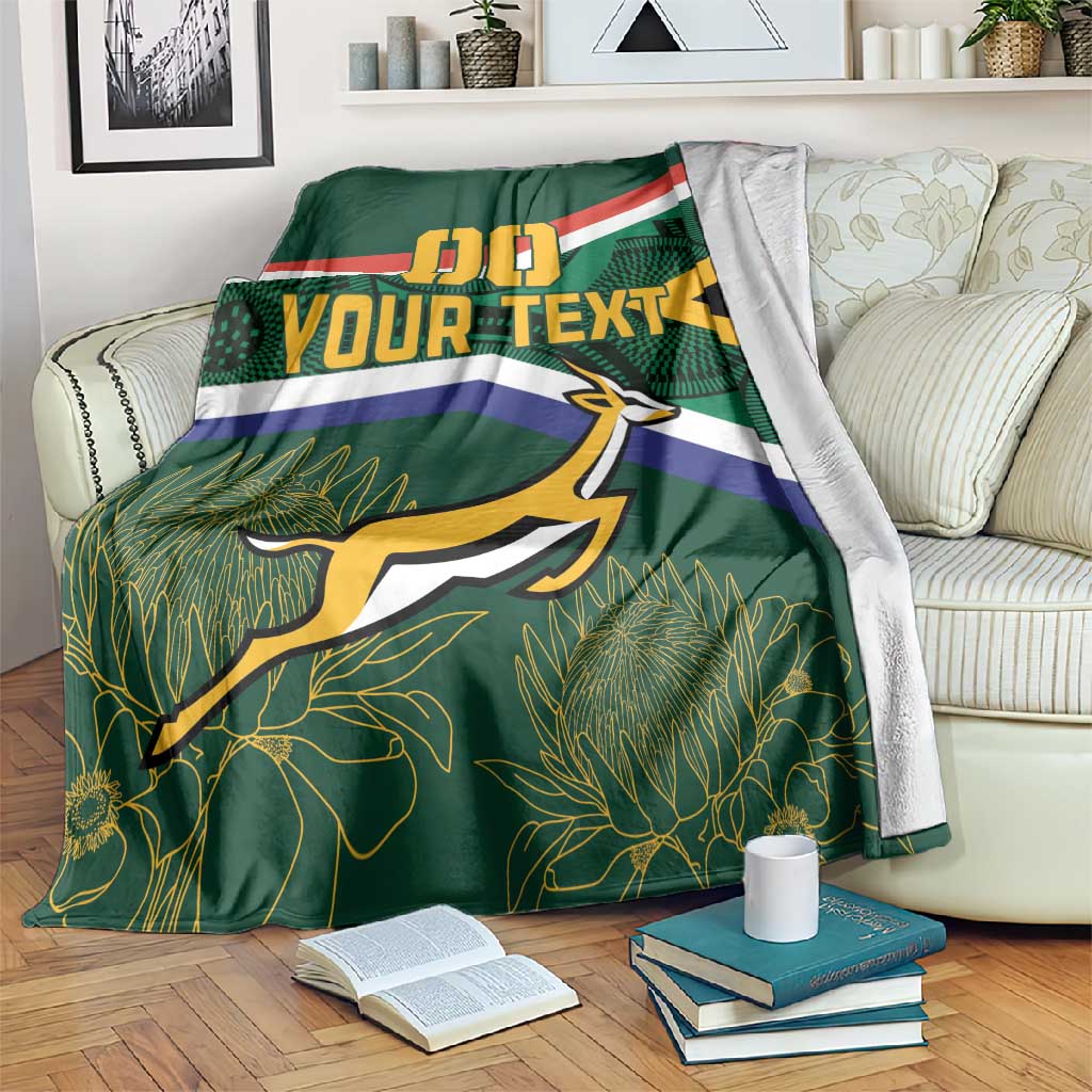 Custom South Africa Rugby Blanket Springboks Mascot African Pattern