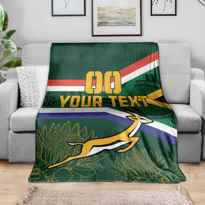 Custom South Africa Rugby Blanket Springboks Mascot African Pattern