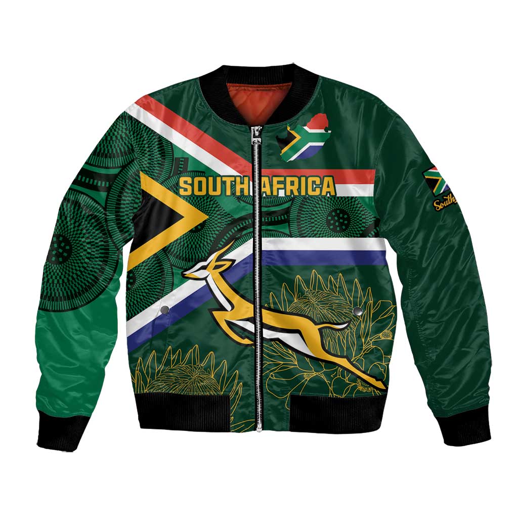 Custom South Africa Rugby Bomber Jacket Springboks Mascot African Pattern