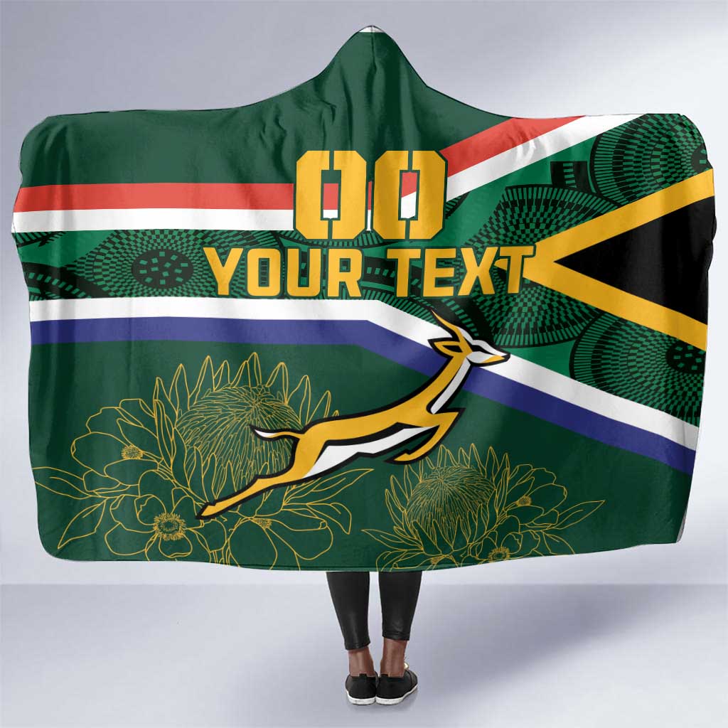 Custom South Africa Rugby Hooded Blanket Springboks Mascot African Pattern