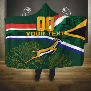 Custom South Africa Rugby Hooded Blanket Springboks Mascot African Pattern