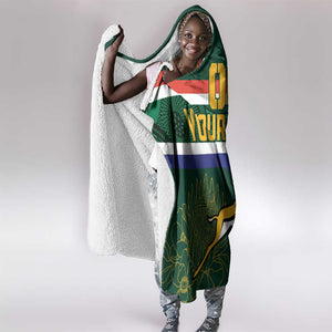 Custom South Africa Rugby Hooded Blanket Springboks Mascot African Pattern