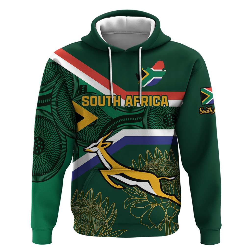 Custom South Africa Rugby Hoodie Springboks Mascot African Pattern