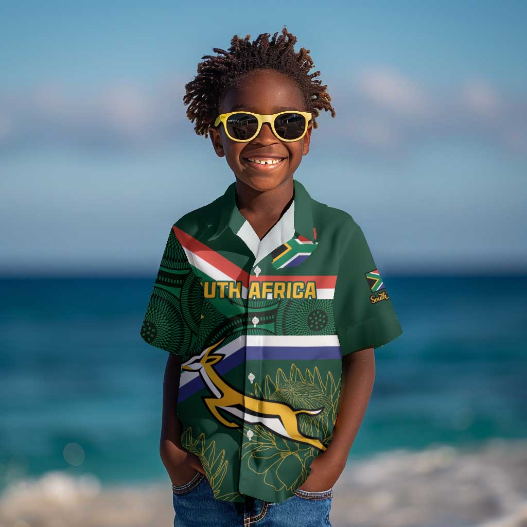 Custom South Africa Rugby Kid Hawaiian Shirt Springboks Mascot African Pattern