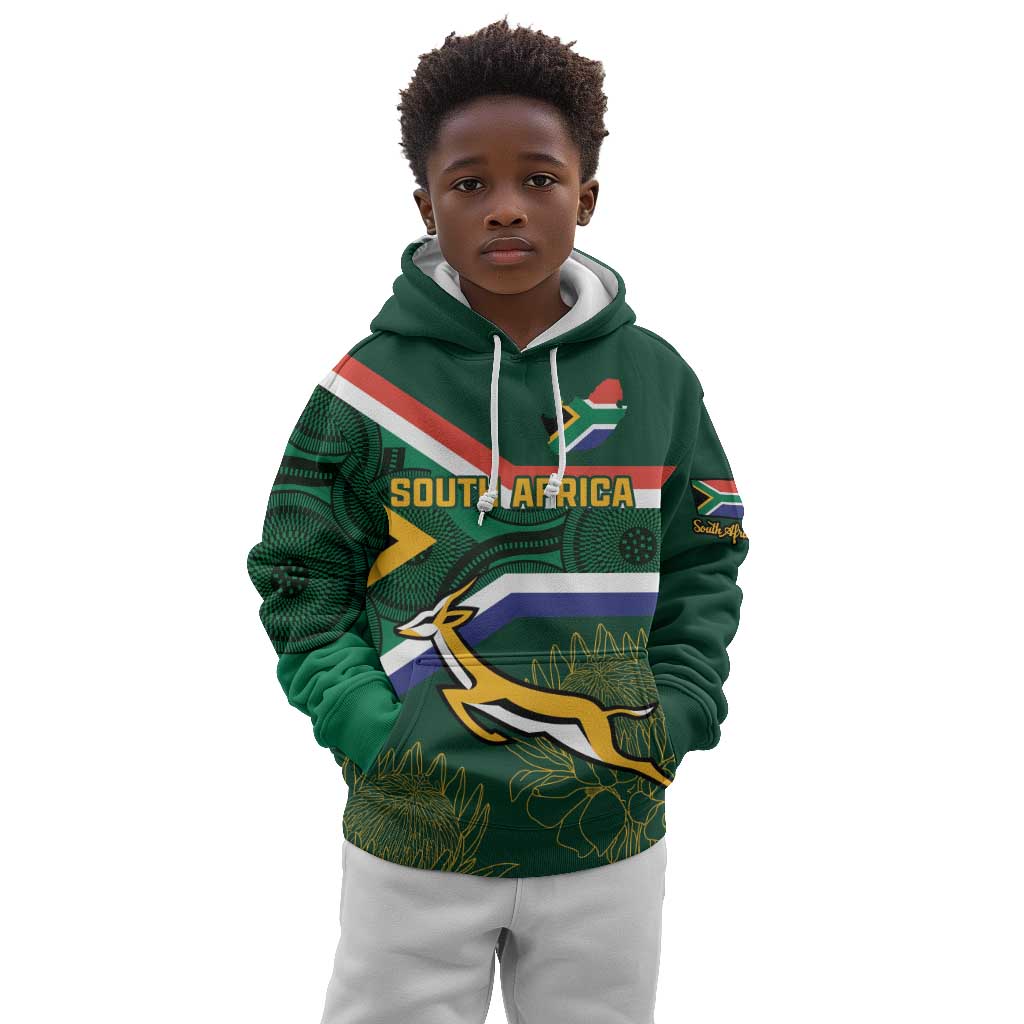 Custom South Africa Rugby Kid Hoodie Springboks Mascot African Pattern