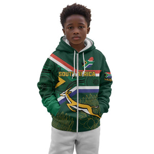 Custom South Africa Rugby Kid Hoodie Springboks Mascot African Pattern