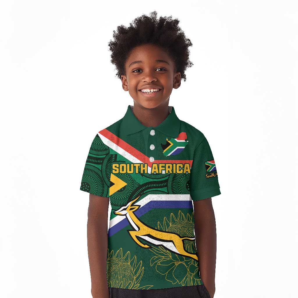 Custom South Africa Rugby Kid Polo Shirt Springboks Mascot African Pattern