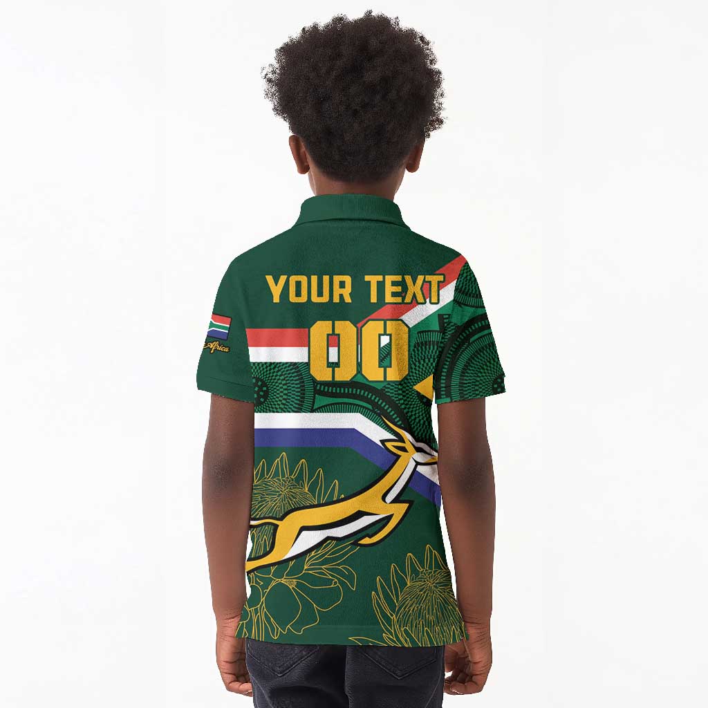 Custom South Africa Rugby Kid Polo Shirt Springboks Mascot African Pattern