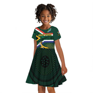 Custom South Africa Rugby Kid Short Sleeve Dress Springboks Mascot African Pattern