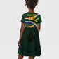 Custom South Africa Rugby Kid Short Sleeve Dress Springboks Mascot African Pattern