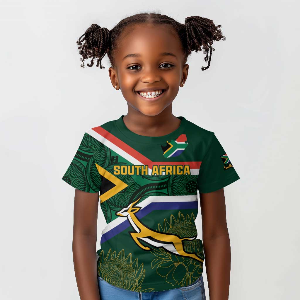 Custom South Africa Rugby Kid T shirt Springboks Mascot African Pattern