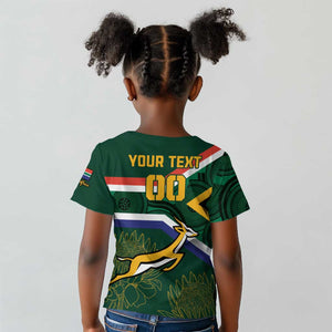 Custom South Africa Rugby Kid T shirt Springboks Mascot African Pattern