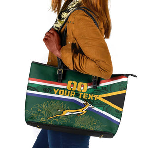 Custom South Africa Rugby Leather Tote Bag Springboks Mascot African Pattern