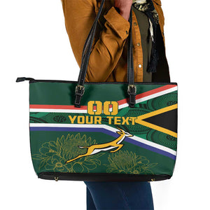 Custom South Africa Rugby Leather Tote Bag Springboks Mascot African Pattern