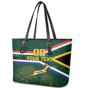 Custom South Africa Rugby Leather Tote Bag Springboks Mascot African Pattern