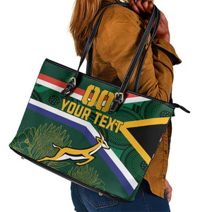 Custom South Africa Rugby Leather Tote Bag Springboks Mascot African Pattern