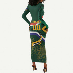 Custom South Africa Rugby Long Sleeve Bodycon Dress Springboks Mascot African Pattern