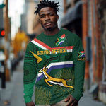 Custom South Africa Rugby Long Sleeve Shirt Springboks Mascot African Pattern LT18